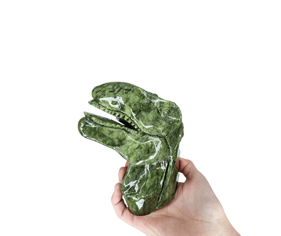 XL Jade Dinosaur Head Carving - Marked by Magic